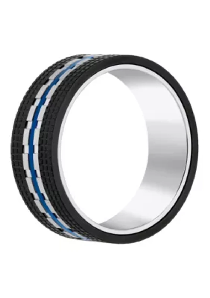 Men's Blue and Black Ion-Plated Stainless Steel Wedding Band