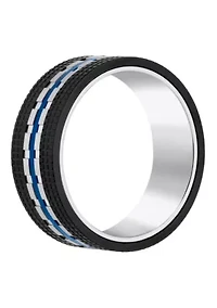 Men's Blue and Black Ion-Plated Stainless Steel Wedding Band