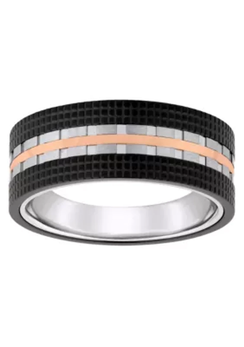 Men's Rose and Black Ion-Plated Stainless Steel Wedding Band
