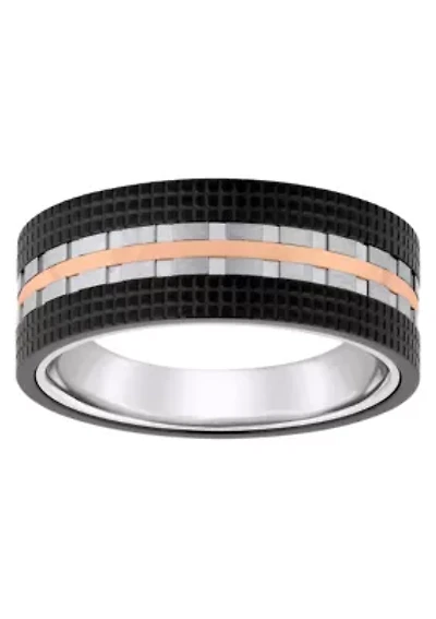 Men's Rose and Black Ion-Plated Stainless Steel Wedding Band