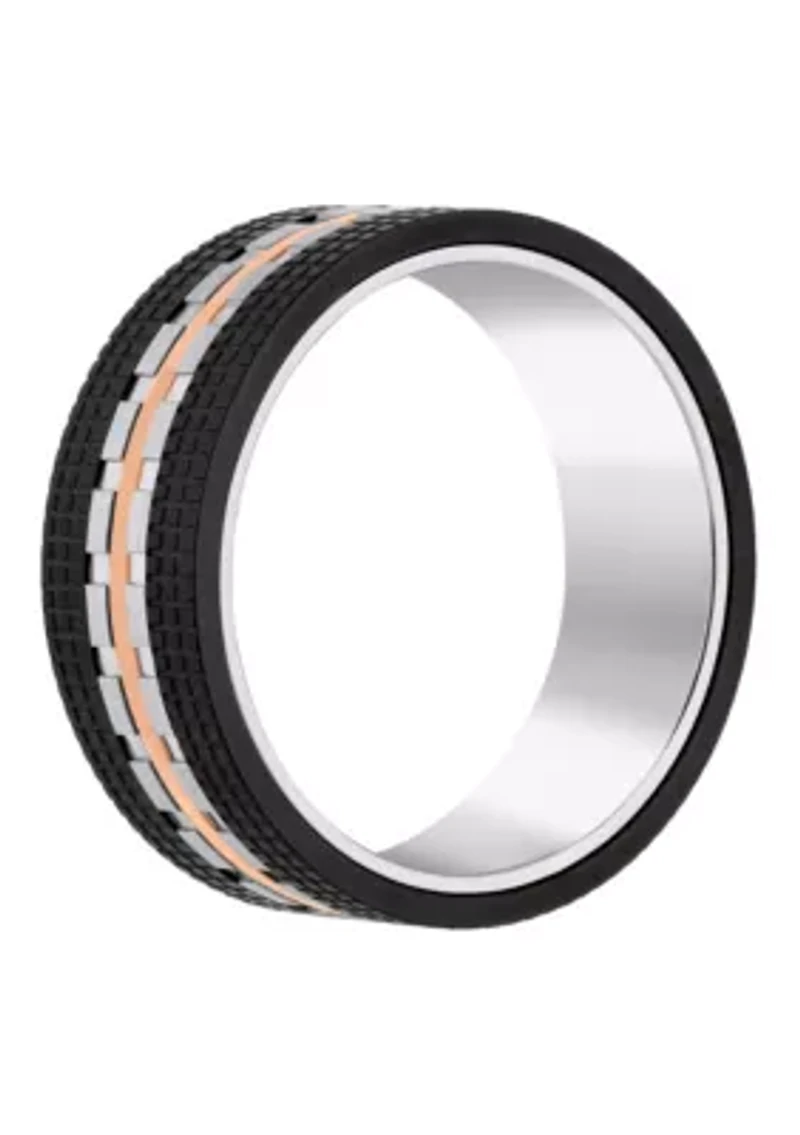 Men's Rose and Black Ion-Plated Stainless Steel Wedding Band