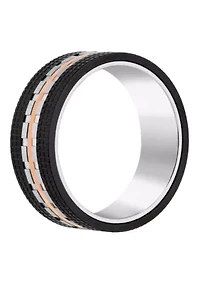 Men's Rose and Black Ion-Plated Stainless Steel Wedding Band