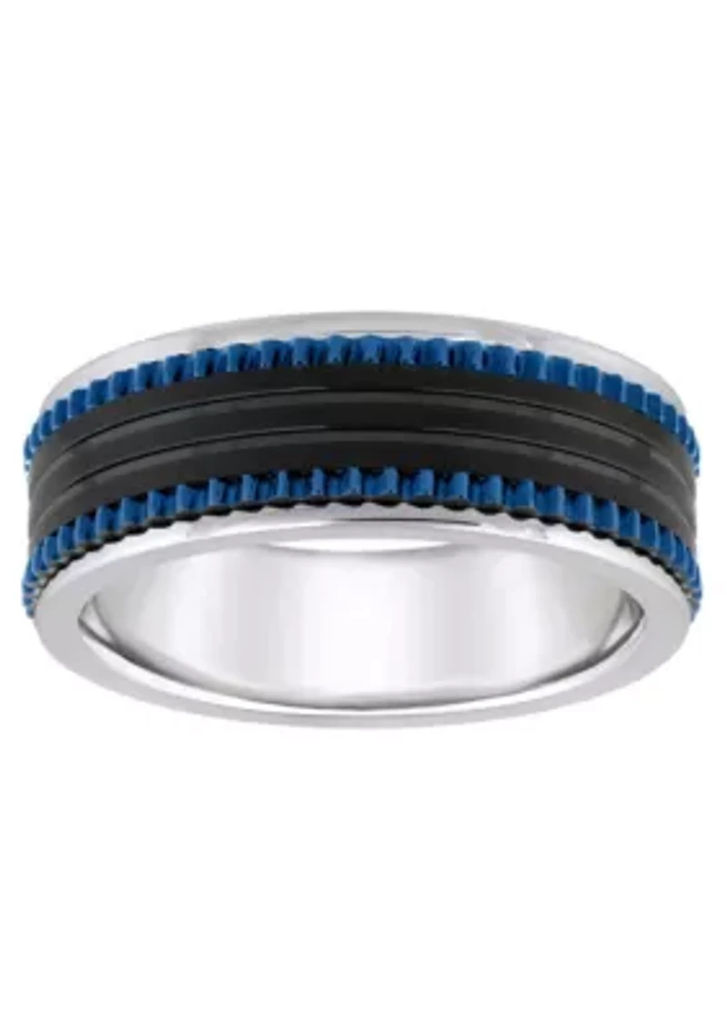 Men's Blue and Black Ion-Plated Stainless Steel Wedding Band
