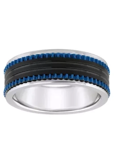 Men's Blue and Black Ion-Plated Stainless Steel Wedding Band