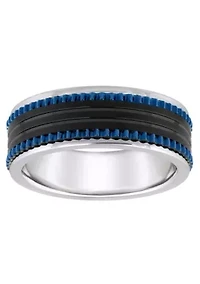 Men's Blue and Black Ion-Plated Stainless Steel Wedding Band