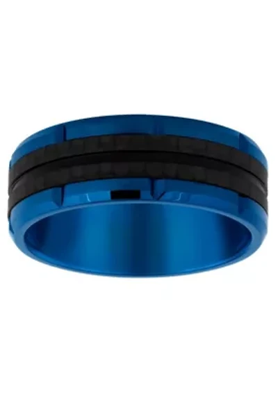 Men's Blue Ion-Plated Stainless Steel & Carbon Fiber Wedding Band