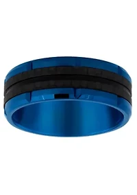 Men's Blue Ion-Plated Stainless Steel & Carbon Fiber Wedding Band