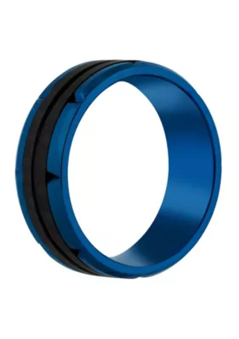 Men's Blue Ion-Plated Stainless Steel & Carbon Fiber Wedding Band