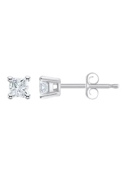 14K Yellow Gold 1/4 CTTW Princess Cut Diamond Stud Earrings