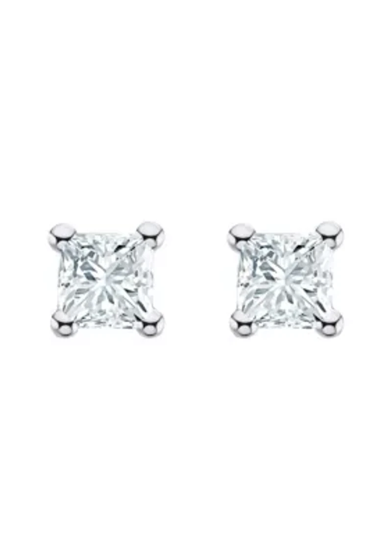 14K Yellow Gold 1/4 CTTW Princess Cut Diamond Stud Earrings