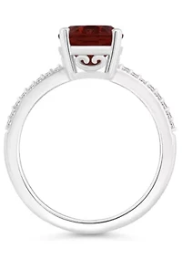 Sterling Silver 10x8mm Oval Garnet 1/10 CTTW Diamond Ring