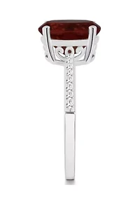 Sterling Silver 10x8mm Oval Garnet 1/10 CTTW Diamond Ring