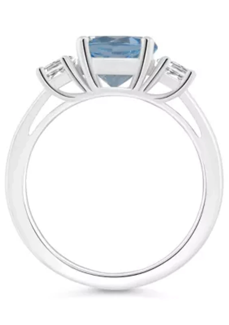 Sterling Silver 8mm Round Sky Blue Topaz And White 3-Stone Ring