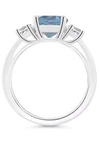 Sterling Silver 8mm Round Sky Blue Topaz And White 3-Stone Ring