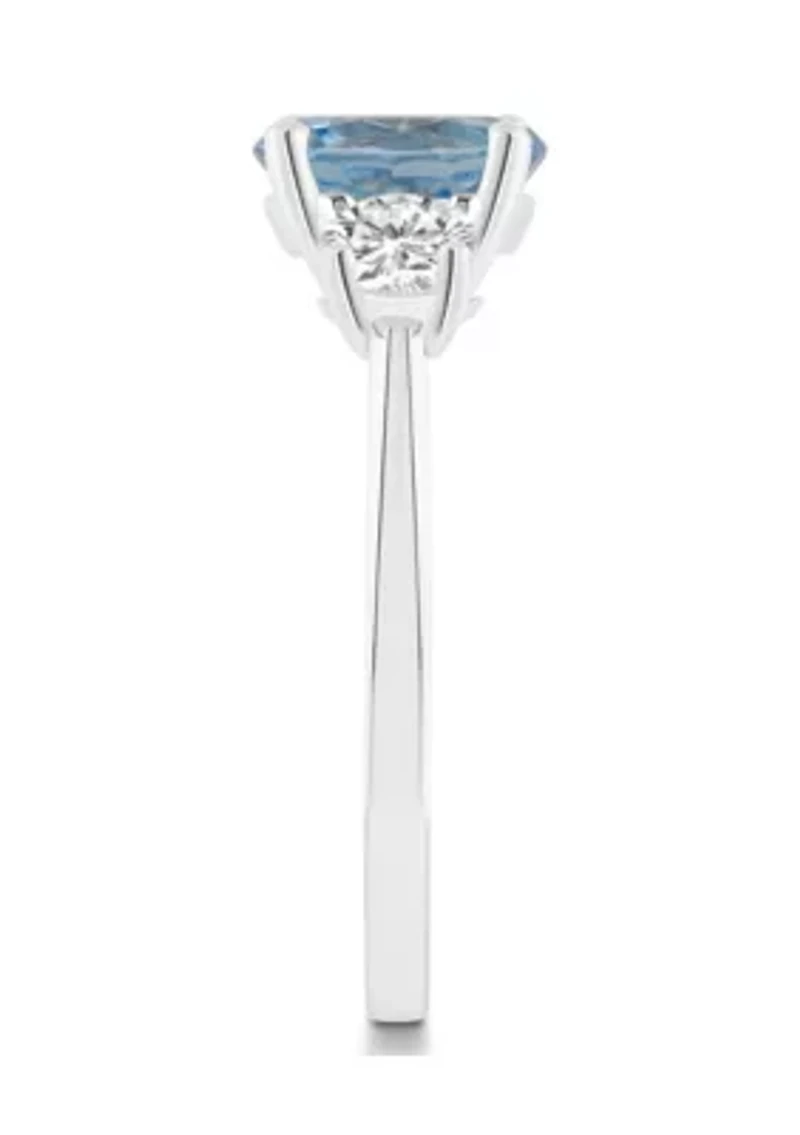 Sterling Silver 8mm Round Sky Blue Topaz And White 3-Stone Ring