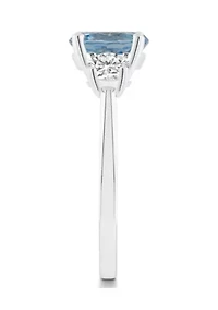 Sterling Silver 8mm Round Sky Blue Topaz And White 3-Stone Ring