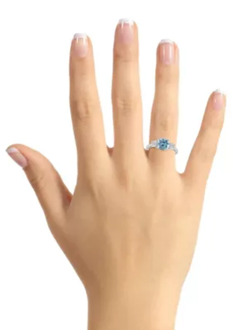 Sterling Silver 8mm Round Sky Blue Topaz And White 3-Stone Ring