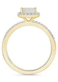 Lab Created 10K Yellow Gold 8x6mm Oval Opal And White Sapphire Halo Ring