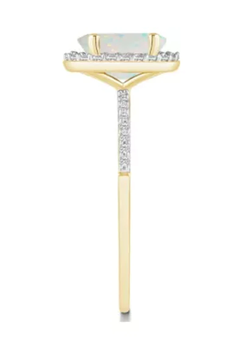 Lab Created 10K Yellow Gold 8x6mm Oval Opal And White Sapphire Halo Ring