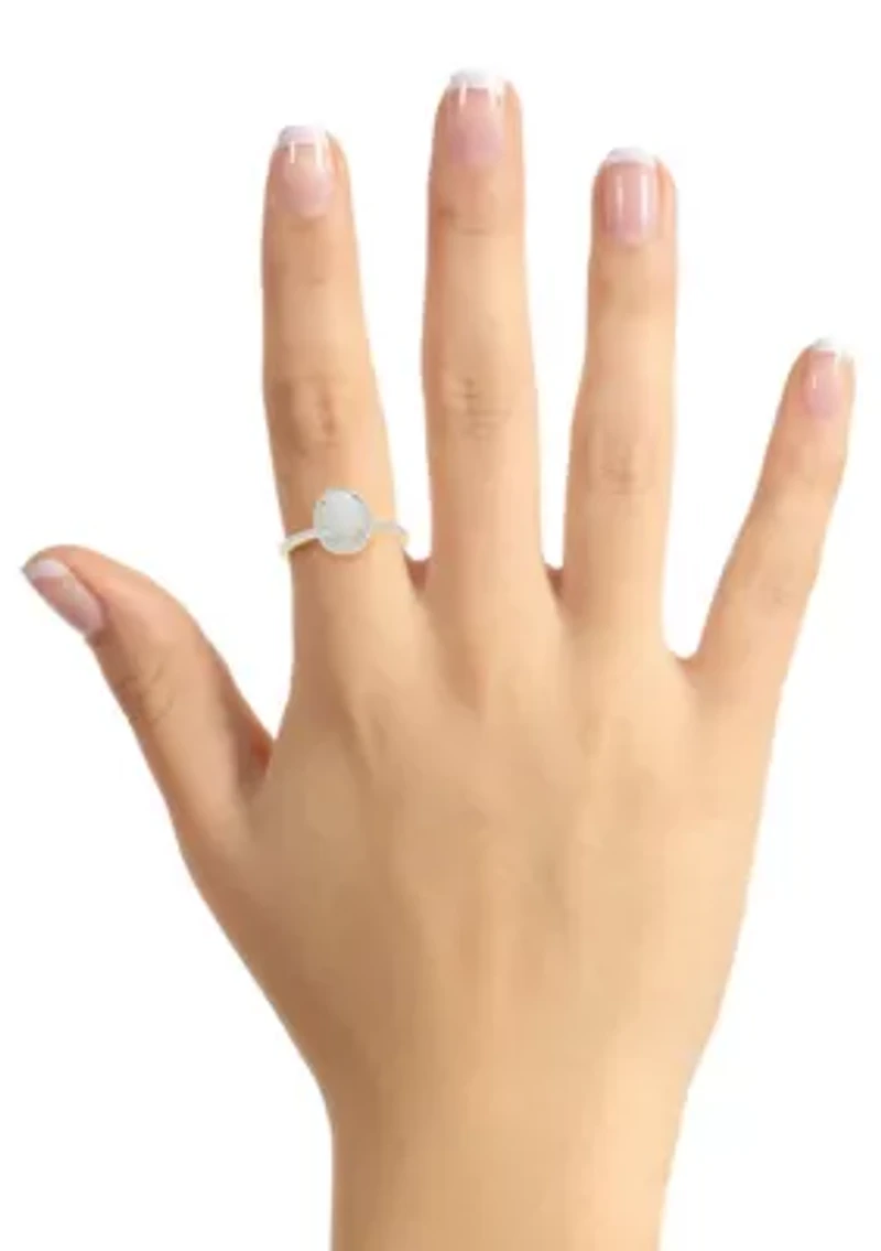Lab Created 10K Yellow Gold 8x6mm Oval Opal And White Sapphire Halo Ring