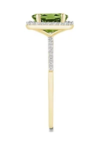 10K Yellow Gold 8x6mm Oval Peridot And Created White Sapphire Halo Ring
