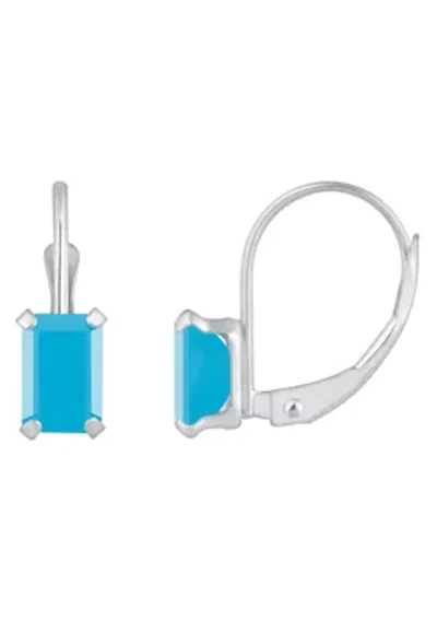 10K Yellow Gold 6x4mm Emerald Cut Turquoise Leverback Earrings