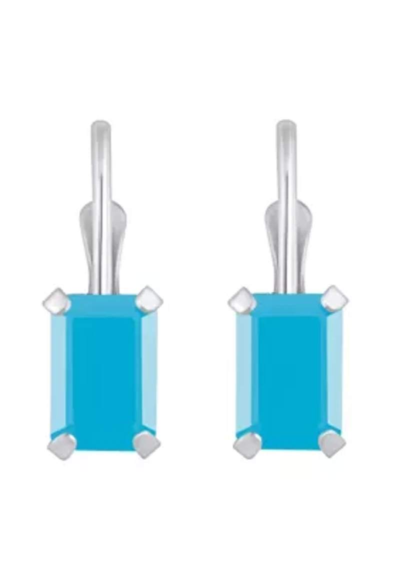 10K Yellow Gold 6x4mm Emerald Cut Turquoise Leverback Earrings