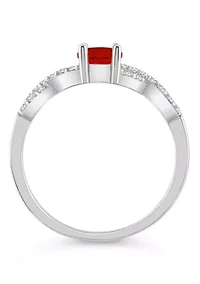 Sterling Silver 7x5mm Oval Garnet and White Topaz Accent Ring