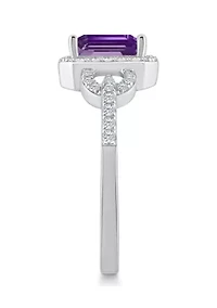 Sterling Silver 7x5mm Emerald Cut Amethyst and White Topaz Accent Ring
