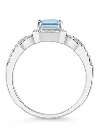 Sterling Silver 7x5mm Emerald Cut Sky Blue Topaz and White Accent Ring