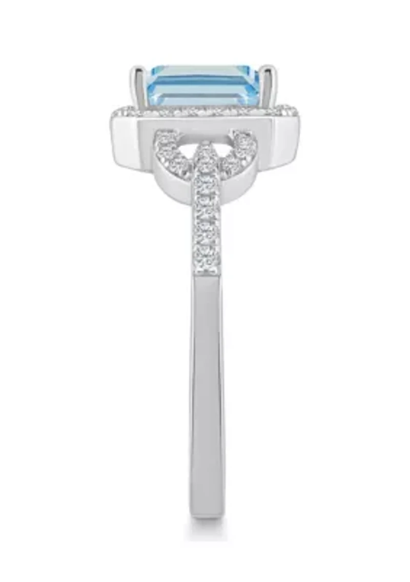 Sterling Silver 7x5mm Emerald Cut Sky Blue Topaz and White Accent Ring