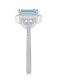 Sterling Silver 7x5mm Emerald Cut Sky Blue Topaz and White Accent Ring