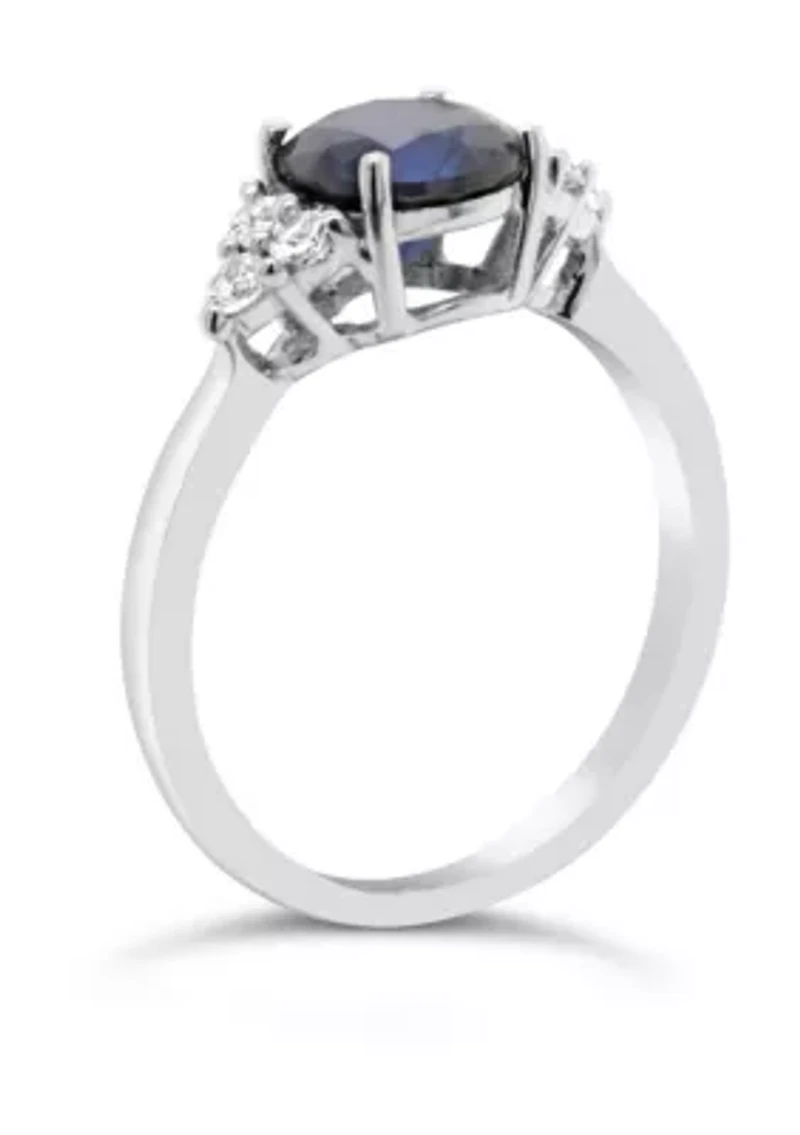 Lab Created Sterling Silver 7mm Round Blue Sapphire And White Ring