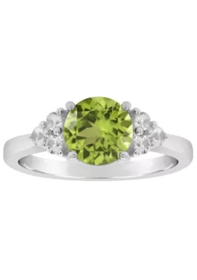 Sterling Silver 7mm Round Peridot And Created White Sapphire Ring