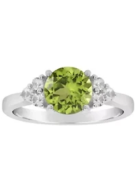 Sterling Silver 7mm Round Peridot And Created White Sapphire Ring