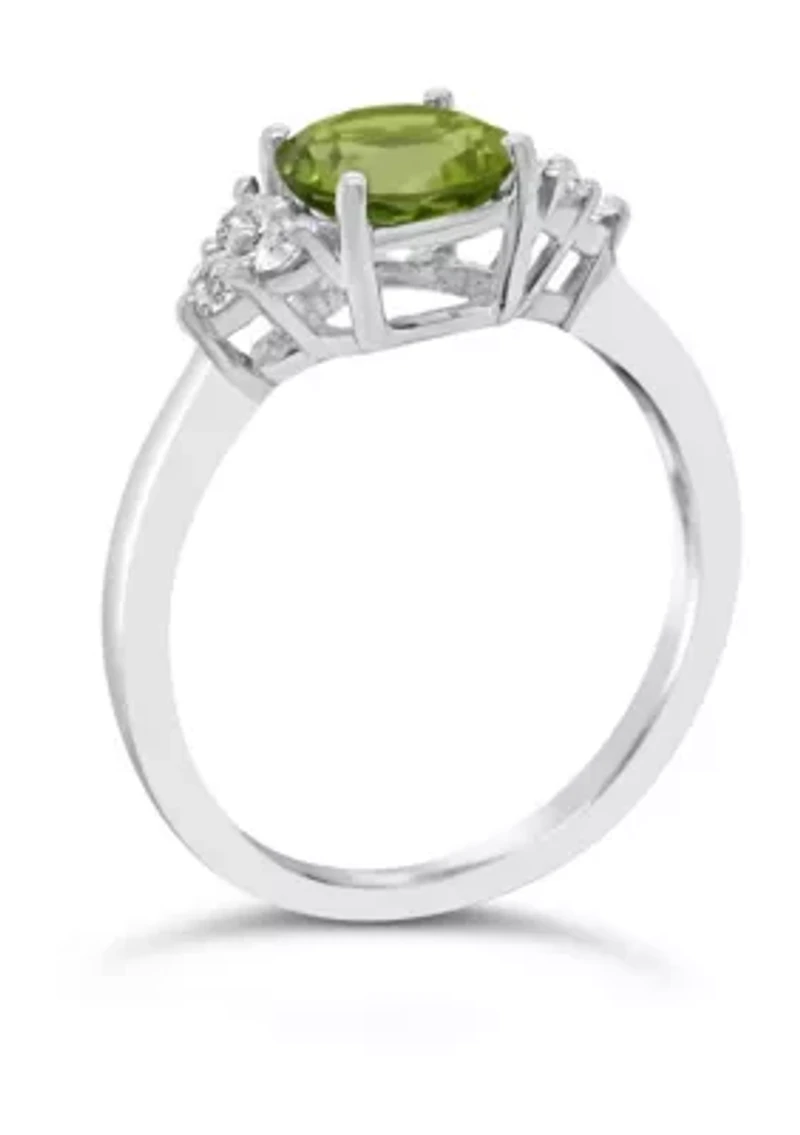 Sterling Silver 7mm Round Peridot And Created White Sapphire Ring