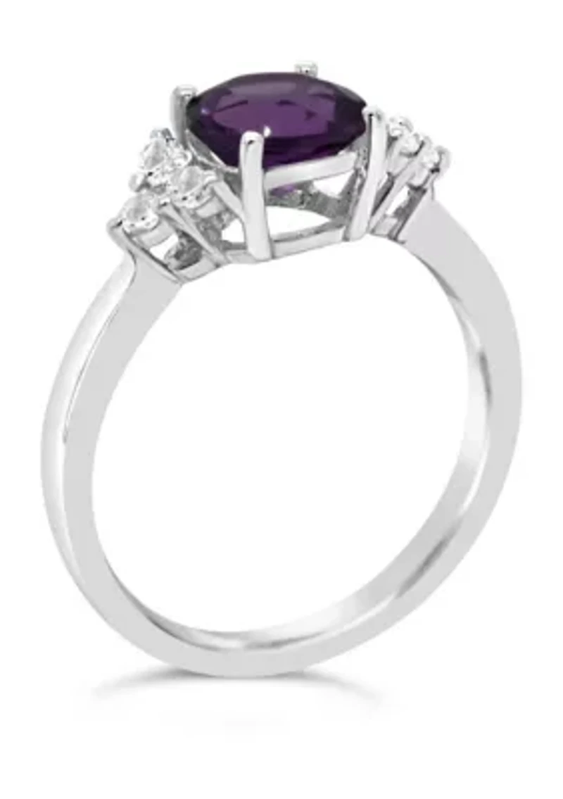 Sterling Silver 7mm Round Amethyst And Created White Sapphire Ring