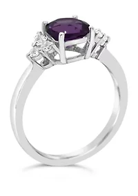 Sterling Silver 7mm Round Amethyst And Created White Sapphire Ring
