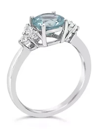 Lab Created Sterling Silver 7mm Round Simulated Aquamarine And White Sapphire Ring