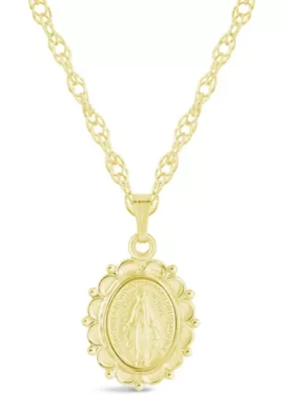 Sterling Silver/14K Yellow Gold Plated Oh Mary Conceived Medallion Pendant Necklace