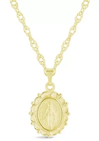 Sterling Silver/14K Yellow Gold Plated Oh Mary Conceived Medallion Pendant Necklace