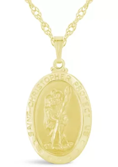 Sterling Silver/14K Yellow Gold Plated Saint Christopher Oval Medallion Pendant Necklace