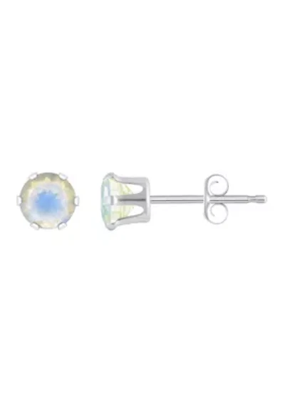 10K Yellow Gold 4mm Round Moonstone Stud Earrings