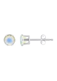 10K Yellow Gold 4mm Round Moonstone Stud Earrings