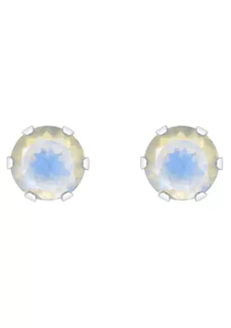 10K Yellow Gold 4mm Round Moonstone Stud Earrings