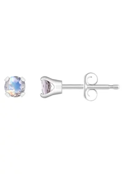 14K Yellow Gold 3mm Round Moonstone Stud Earrings