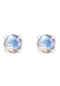 14K Yellow Gold 3mm Round Moonstone Stud Earrings