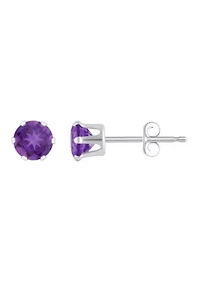 10K White Gold 4mm Round Amethyst Stud Earrings