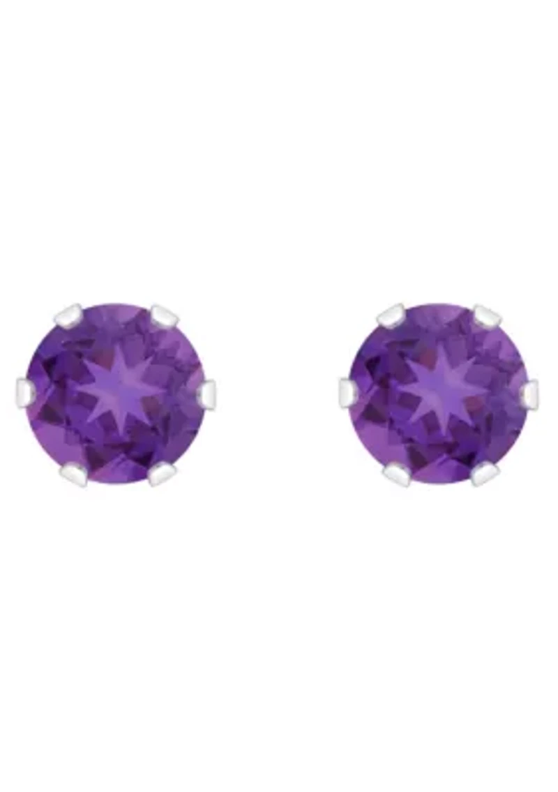 10K White Gold 4mm Round Amethyst Stud Earrings