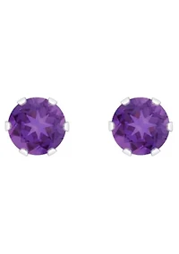 10K White Gold 4mm Round Amethyst Stud Earrings